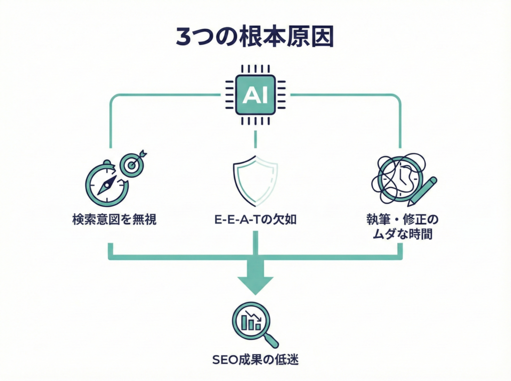 なぜ生成AI記事はSEOに弱いのか?3つの根本原因