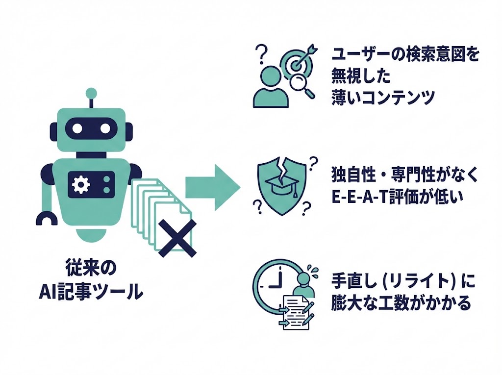 なぜ従来のAI記事作成ではSEOで勝てないのか？3つの課題