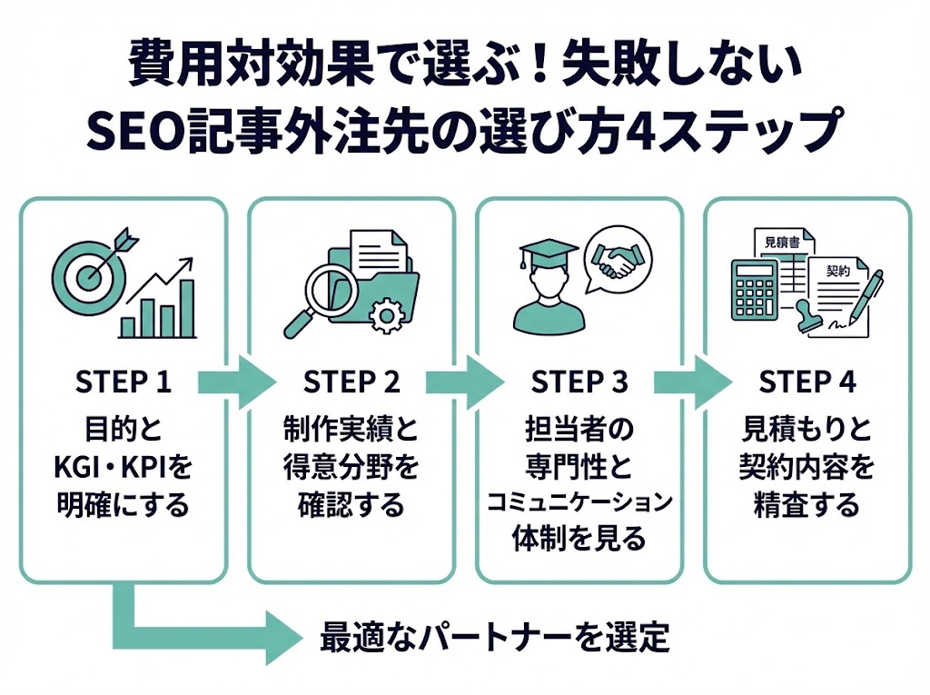費用対効果で選ぶ！失敗しないSEO記事外注先の選び方4ステップ