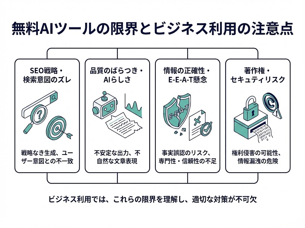 無料AI記事作成ツールの限界とビジネス利用の注意点